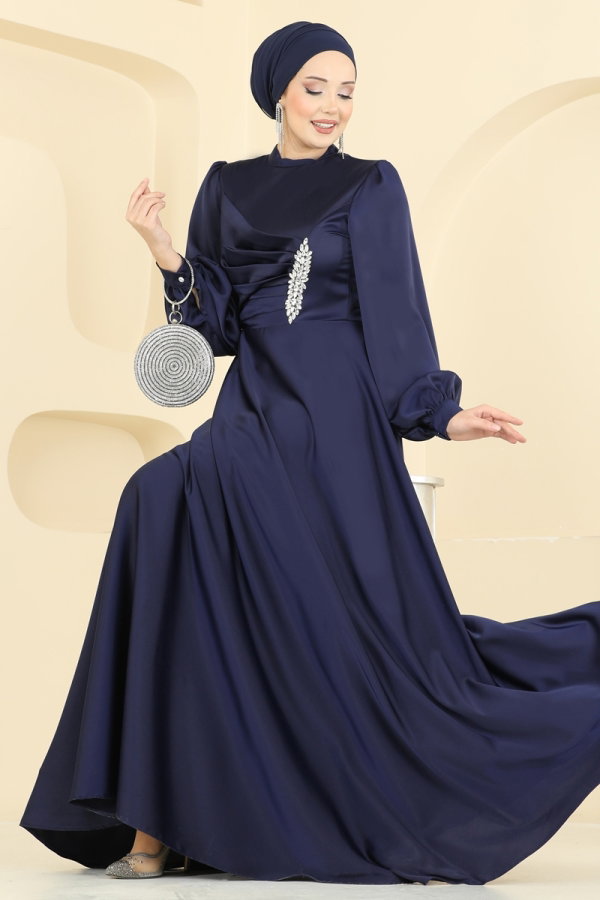 Evening Dress 6261BSK463 Navy Blue - Moda Selvim