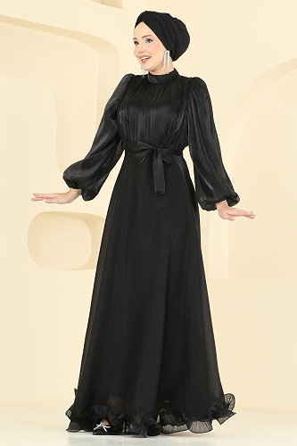 moda selvim Evening Dress 6278BSK463 Black - Thumbnail