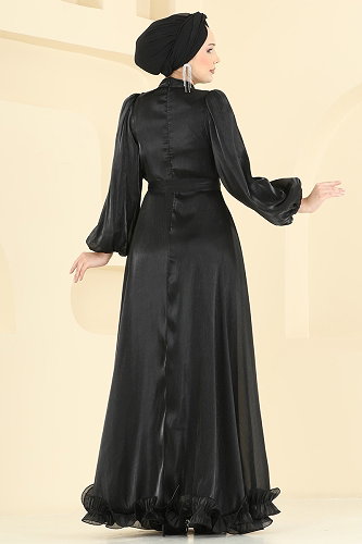 moda selvim فستان سهرة أسود 6278BSK463 - Thumbnail