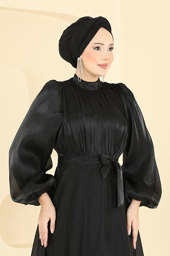 moda selvim فستان سهرة أسود 6278BSK463 - Thumbnail