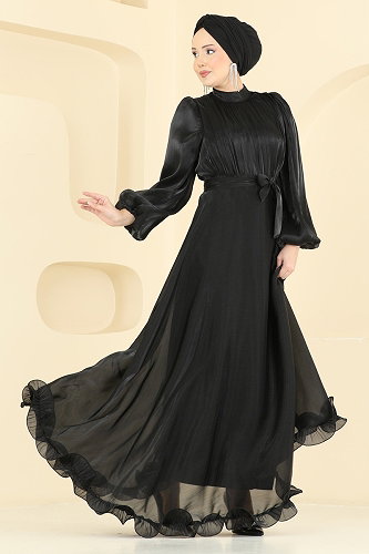 moda selvim فستان سهرة أسود 6278BSK463 - Thumbnail