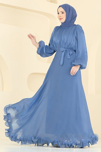 moda selvim Evening Dress 6278BSK463 Blue - Thumbnail