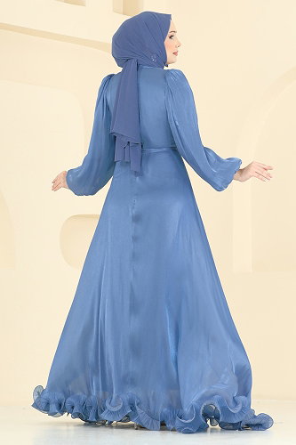 moda selvim فستان سهرة أزرق 6278BSK463 - Thumbnail