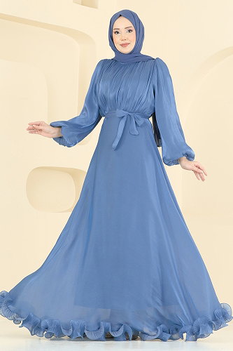 moda selvim فستان سهرة أزرق 6278BSK463 - Thumbnail