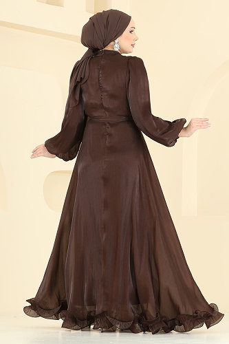 moda selvim Evening Dress 6278BSK463 Brown - Thumbnail