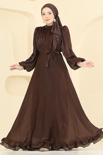 moda selvim فستان سهرة بني 6278BSK463 - Thumbnail