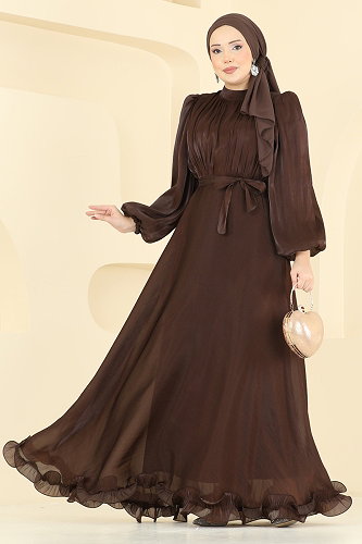moda selvim فستان سهرة بني 6278BSK463 - Thumbnail