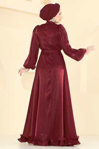 moda selvim Evening Dress 6278BSK463 Burgundy - Thumbnail
