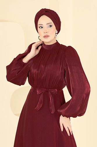 moda selvim Evening Dress 6278BSK463 Burgundy - Thumbnail