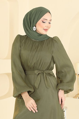 moda selvim Evening Dress 6278BSK463 Khaki - Thumbnail