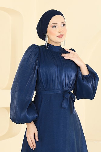 moda selvim فستان سهرة كحلي 6278BSK463 - Thumbnail