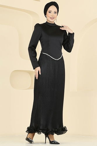 moda selvim فستان سهرة أسود 6281BSK463 - Thumbnail