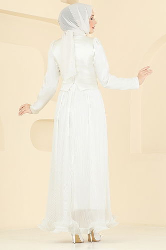 moda selvim Evening Dress 6281BSK463 Ecru - Thumbnail