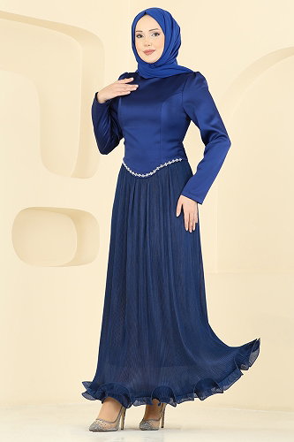 moda selvim فستان سهرة كحلي 6281BSK463 - Thumbnail