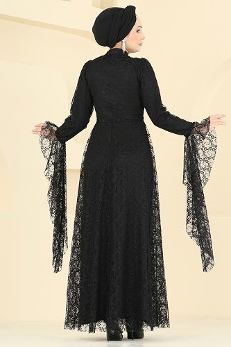 moda selvim Evening Dress 6294BSK463 Black - Thumbnail