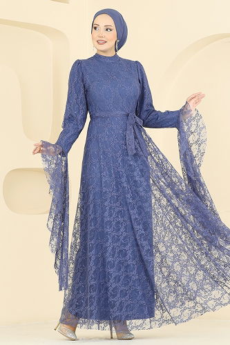 moda selvim فستان سهرة ازرق 6294BSK463 - Thumbnail