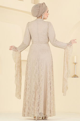 moda selvim Evening Dress 6294BSK463 Stone - Thumbnail