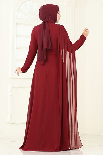 moda selvim فستان سهرة خمري 6294LPN858 - Thumbnail