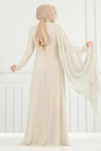 moda selvim فستان سهرة بيج 6294LPN858 - Thumbnail