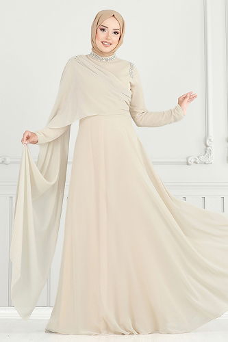 moda selvim فستان سهرة بيج 6294LPN858 - Thumbnail