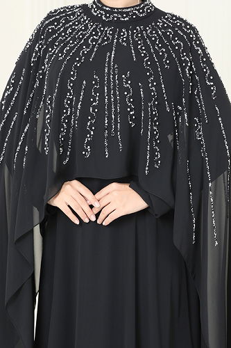 moda selvim Evening Dress 6295LPN858 Black - Thumbnail