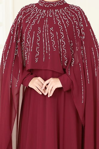 moda selvim فستان سهرة خمري 6295LPN858 - Thumbnail