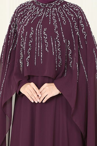 moda selvim Evening Dress 6295LPN858 Damson - Thumbnail