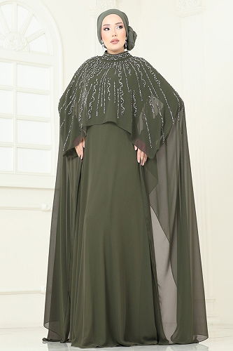 moda selvim فستان سهرة اخضر عفني 6295LPN858 - Thumbnail