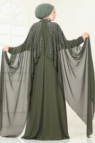 moda selvim فستان سهرة اخضر عفني 6295LPN858 - Thumbnail