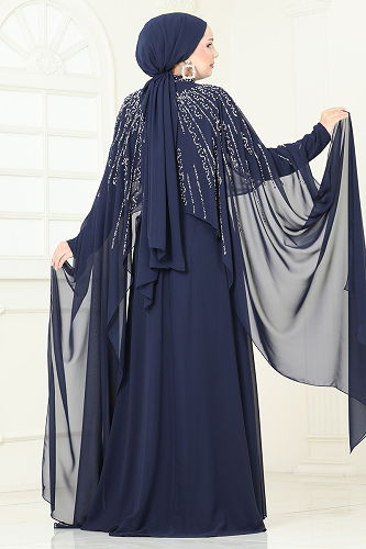 moda selvim Evening Dress 6295LPN858 Navy Blue - Thumbnail