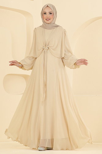 moda selvim Evening Dress 6304BSK463 Beige - Thumbnail