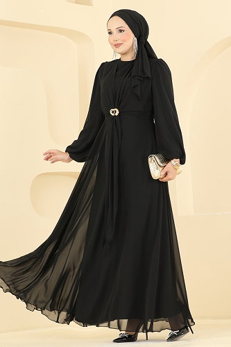 moda selvim Evening Dress 6304BSK463 Black - Thumbnail
