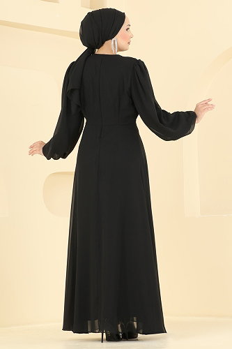 moda selvim فستان سهرة أسود 6304BSK463 - Thumbnail