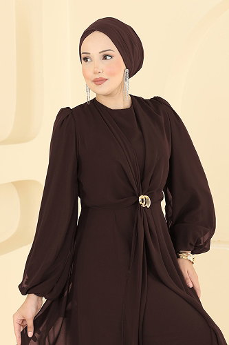 moda selvim فستان سهرة بني 6304BSK463 - Thumbnail