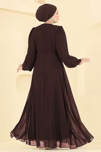 moda selvim فستان سهرة بني 6304BSK463 - Thumbnail