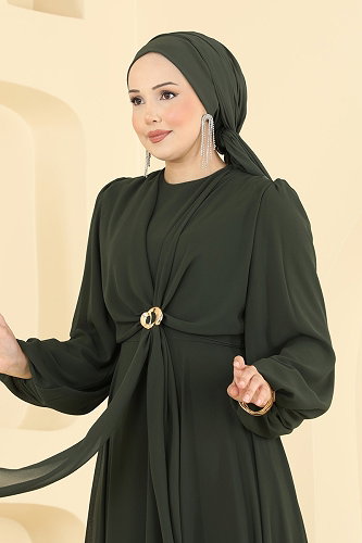 moda selvim فستان سهرة اخضر عفني 6304BSK463 - Thumbnail