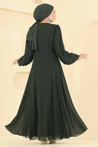 moda selvim فستان سهرة اخضر عفني 6304BSK463 - Thumbnail