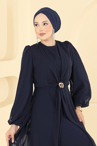 moda selvim فستان سهرة كحلي 6304BSK463 - Thumbnail