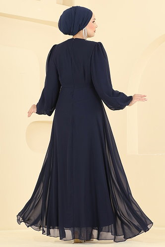 moda selvim فستان سهرة كحلي 6304BSK463 - Thumbnail