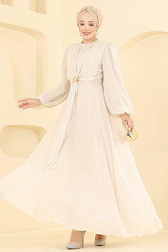 moda selvim فستان سهرة بيج 6304BSK463 - Thumbnail
