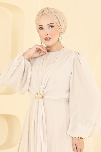 moda selvim فستان سهرة بيج 6304BSK463 - Thumbnail