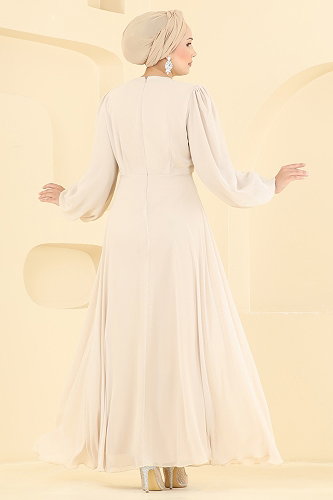 moda selvim فستان سهرة بيج 6304BSK463 - Thumbnail