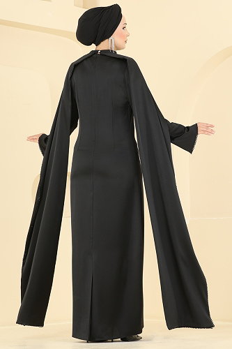 moda selvim فستان سهرة أسود 6306BSK463 - Thumbnail