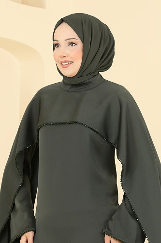 moda selvim فستان سهرة اخضر عفني 6306BSK463 - Thumbnail