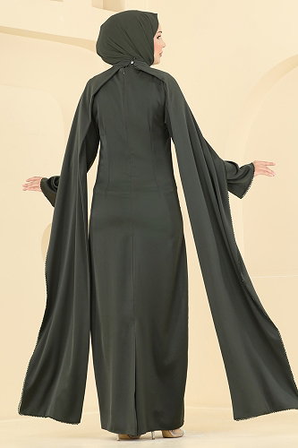 moda selvim فستان سهرة اخضر عفني 6306BSK463 - Thumbnail