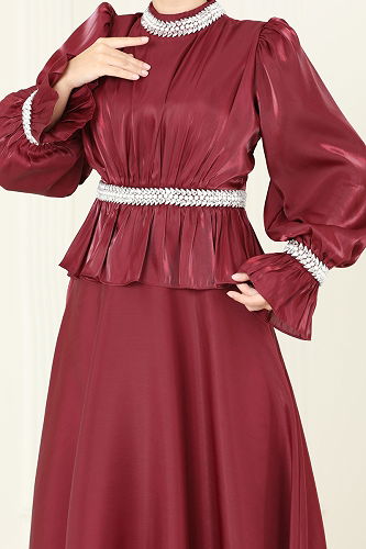 moda selvim Evening Dress 6324LPN858 Burgundy - Thumbnail