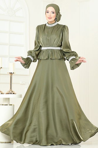 moda selvim Evening Dress 6324LPN858 Khaki - Thumbnail