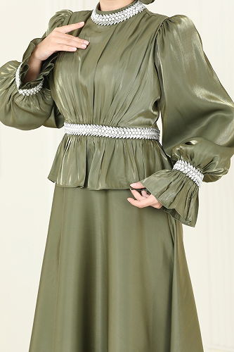 moda selvim فستان سهرة اخضر عفني 6324LPN858 - Thumbnail