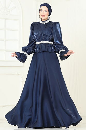 moda selvim Evening Dress 6324LPN858 Navy Blue - Thumbnail