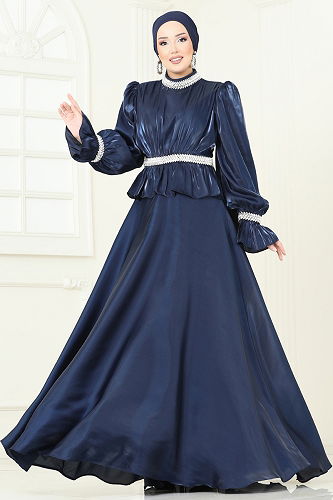 moda selvim فستان سهرة كحلي 6324LPN858 - Thumbnail